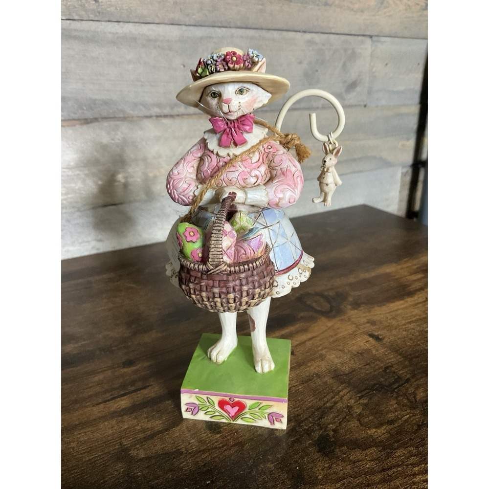 Jim Shore Kitty So Pretty Easter Cat Holding Basket Of Eggs Enesco 7" 4020610